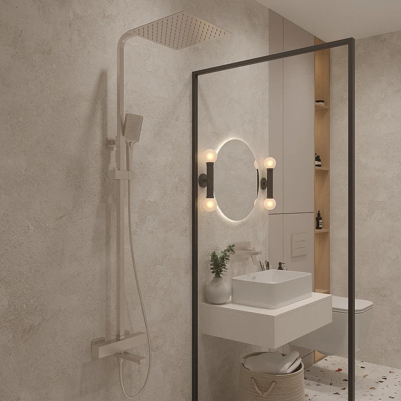 Душевая система Oliveeka D OL-739901-MB с термостатом цвет Черный матовый