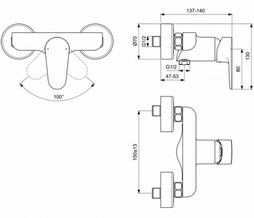 Смеситель для душа Ideal Standard Cerafine Model O BC499XG Черный шелк латунь на стену
