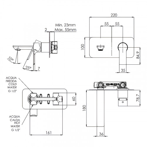 Смеситель для раковины Remer Energy EY15 Хром латунь встраиваемый