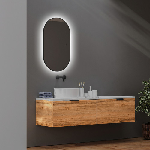 Зеркало Abber Kontur 55 AG6302SCB с подсветкой Черное с бесконтактным выключателем и диммером стекло