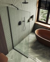 Душевая перегородка Maybah Glass MGD-680-6у 1090x1950 в узком профиле Черный стекло сатиновое