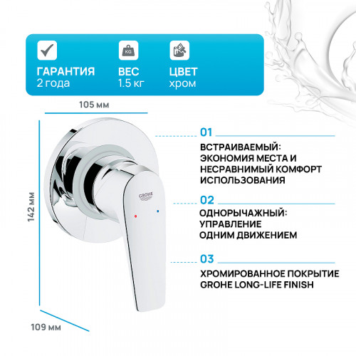Смеситель для душа Grohe Bauflow 29046000 Хром латунь встраиваемый