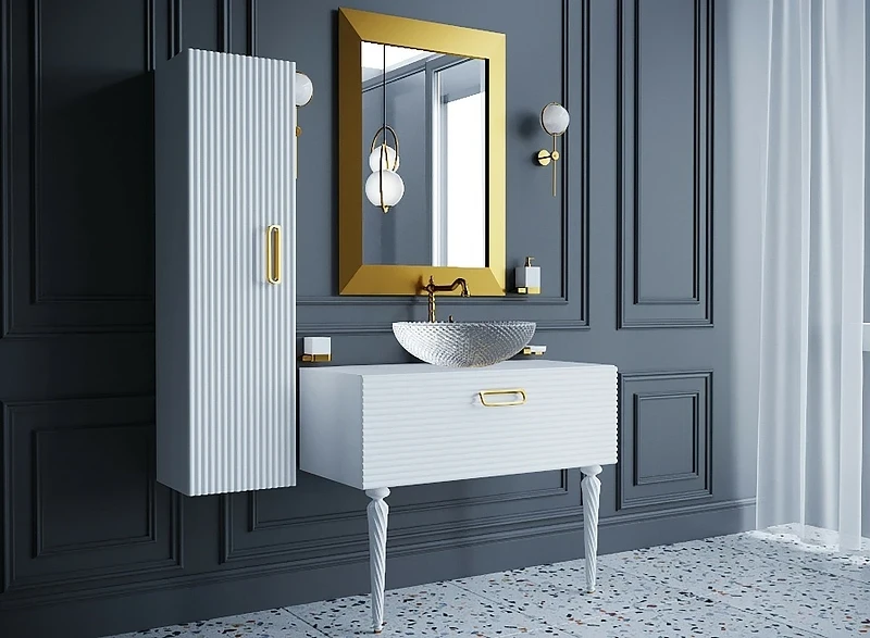 Тумба под раковину Boheme Armadi Art Vallessi Avangarde Linea 100 842-100-WG подвесная Белая Золото МДФ / ЛДСП