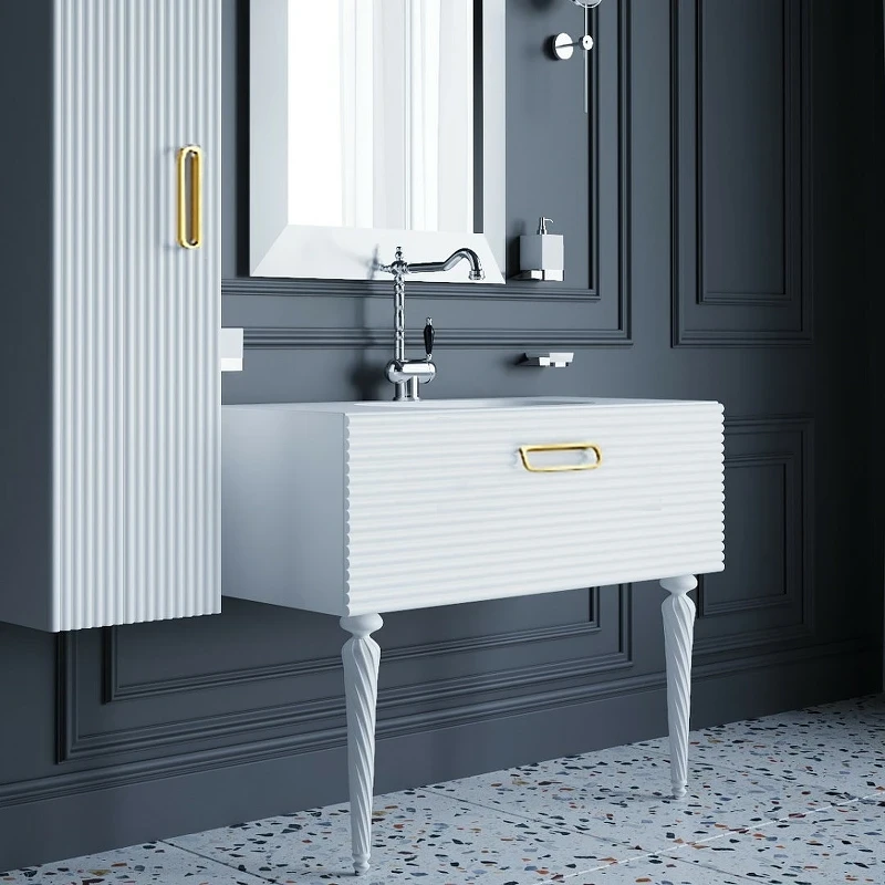 Тумба под раковину Boheme Armadi Art Vallessi Avangarde Linea 100 842-100-WG подвесная Белая Золото МДФ / ЛДСП