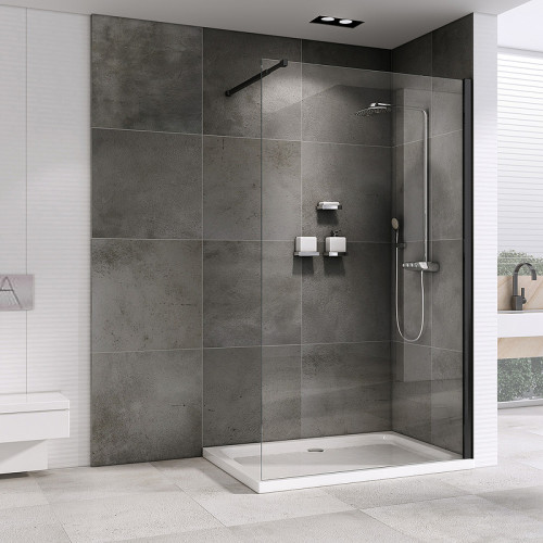 Душевая перегородка Abber Immer Offen 90 AG61090B профиль Черный стекло прозрачное