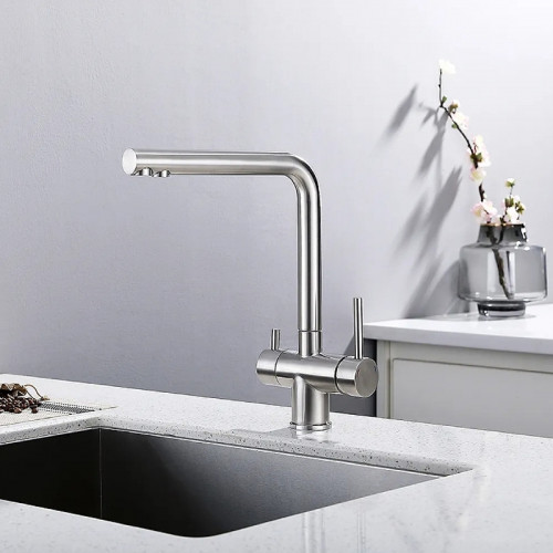 Смеситель для кухни Frap H899 F43899-3 Сатин нержавеющая сталь