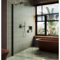 Душевая перегородка Maybah Glass MGD-700-6ш 790x1950 в широком профиле Черный стекло сатиновое