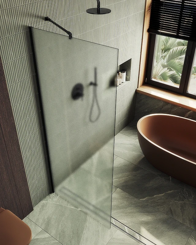 Душевая перегородка Maybah Glass MGD-700-6ш 790x1950 в широком профиле Черный стекло сатиновое