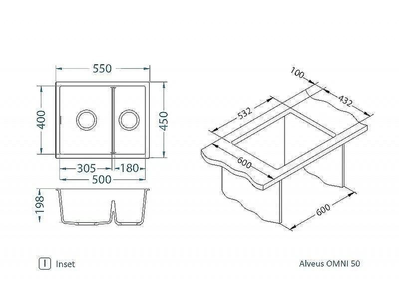 Кухонная мойка Alveus Granital Omni 50 Concrete G81 550x450x198 1150066 Серая