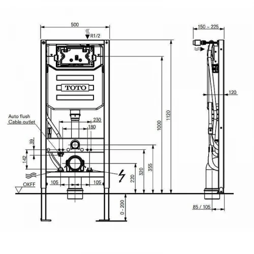 Инсталляция Toto Washlet WH182EAT для унитаза без клавиши смыва