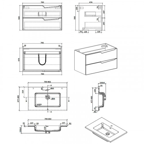 Тумба с раковиной Parly Spa Rhea 80 Rhea80 10133 подвесная Серая матовая