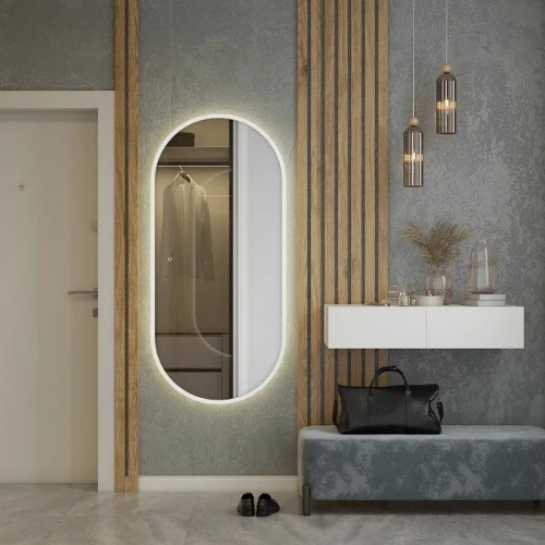 Зеркало Art&Max Bari AM-Bar-700-1500-DS-C-White с подсветкой с сенсорным выключателем Белое МДФ / ЛДСП, стекло