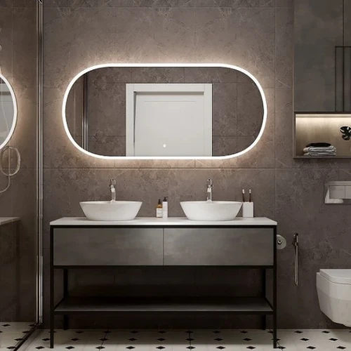 Зеркало Art&Max Bari AM-Bar-700-1500-DS-C-White с подсветкой с сенсорным выключателем Белое МДФ / ЛДСП, стекло
