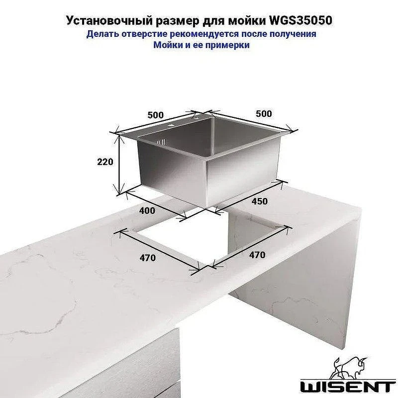 Кухонная мойка Wisent 50 WGS35050/W02-114/W405A/W302644/W74004-9  со смесителем цвет Сатин