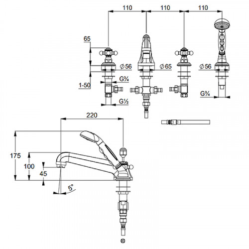 Смеситель на борт ванны Kludi Adlon 515250520 Хром латунь