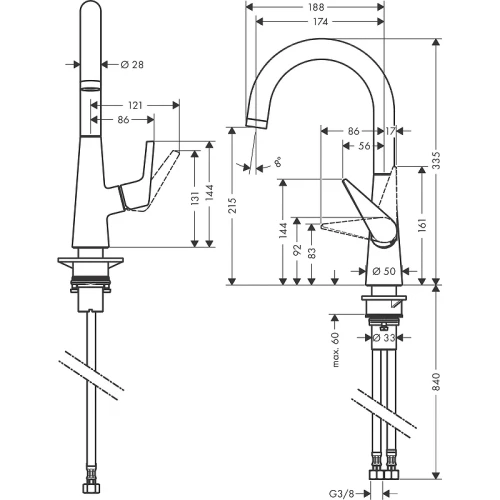 Смеситель для кухни Hansgrohe Talis S 72814000 Хром латунь