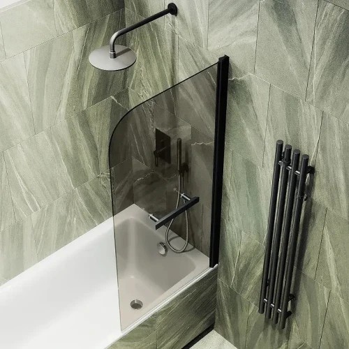 Шторка для ванны Maybah Glass MGV-783-6 700х1400 поворотная на монопетле с полотенцедержателем Черный стекло бронзовое