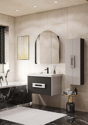 Шкаф пенал Aquaton Ар-Деко 40 1A284703DD8D0 подвесной Серый кобальт МДФ / ЛДСП