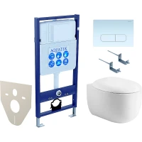 Комплект унитаза с инсталляцией Aquatek Set Aquatek Альтаир cm-013 4в1 с сиденьем Микролифт и Белой клавишей смыва фарфор подвесной