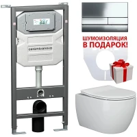 Комплект унитаза с инсталляцией Ceramicanova Metric CN3007_1002CH_1000 с сиденьем Микролифт и клавишей смыва Хром фарфор подвесной