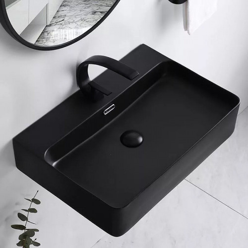 Раковина CeramaLux 60 8145MB Черная матовая фаянс накладная