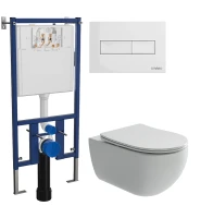 Комплект унитаза DIWO Ceramicanova Long CN3015 с сиденьем с инсталляцией DIWO 4501 с клавишей смыва цвет Глянцевый белый
