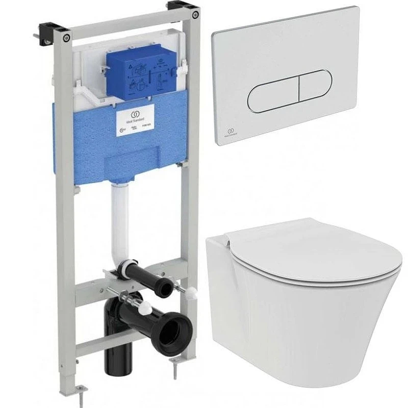 Унитаз с инсталляцией Ideal Standard Connect Air P212101 с сиденьем Микролифт и клавишей смыва Хром