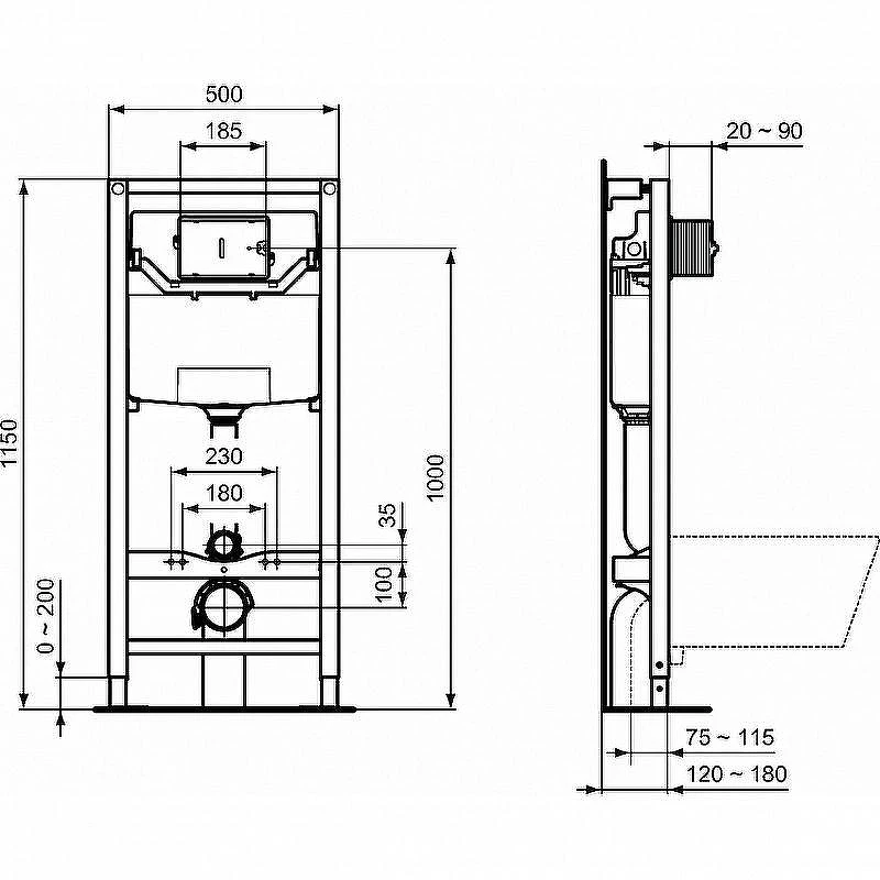 Унитаз с инсталляцией Ideal Standard Connect Air P212101 с сиденьем Микролифт и клавишей смыва Хром