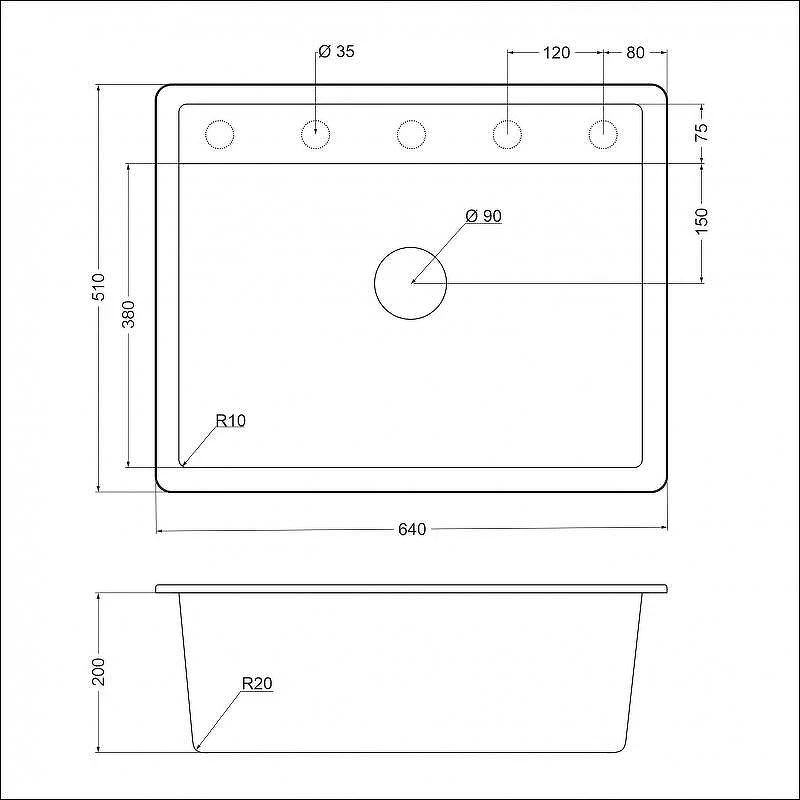 Кухонная мойка Emar Quartz 64 EMQ-1640.Q цвет Оникс
