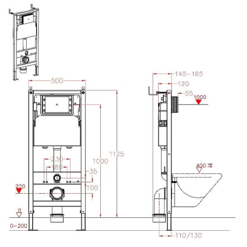 Инсталляция для унитаза Azario IN-500G+IN-005.04 с клавишей смыва цвет Хром глянцевый