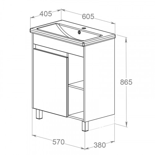 Тумба с раковиной Orange Topline-Line 60 TLIB60+RA Белый глянец Светло-серый глянец МДФ / ЛДСП