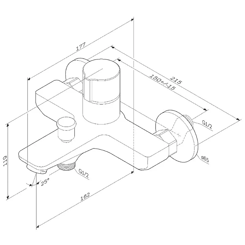 Смеситель для ванны AM.PM X-Joy F85A10522 Черный матовый латунь на стену