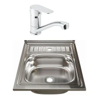 Кухонная мойка Mixline 50 527966 цвет Хром со смесителем Viko V-4110 Хром