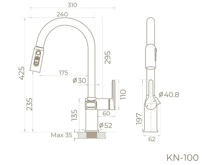 Смеситель для кухни Knotlor Inspiration KN-100/BL цвет Черный матовый