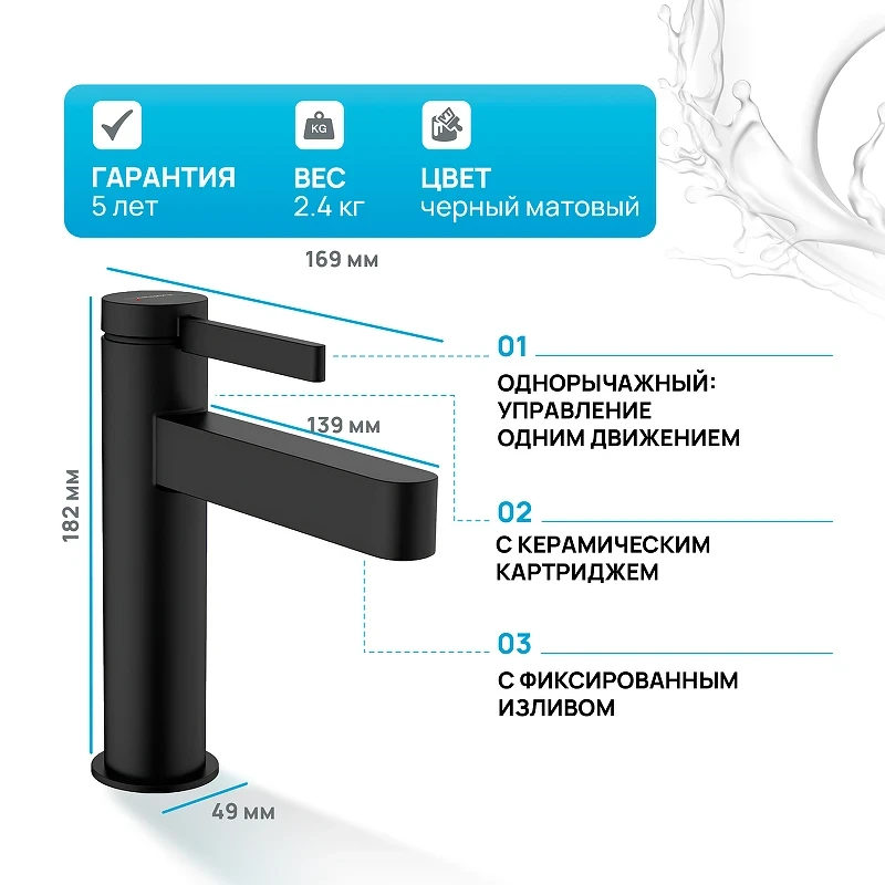 Смеситель для раковины Hansgrohe Finoris 76023670 Черный матовый латунь