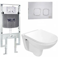 Комплект унитаза с инсталляцией WeltWasser AMBERG 497 ST + BAARBACH 004 GL-WT + AMBERG RD-MT CR 10000006681 цвет Белый глянцевый с сиденьем Микролифт и клавишей смыва цвет Хром матовый