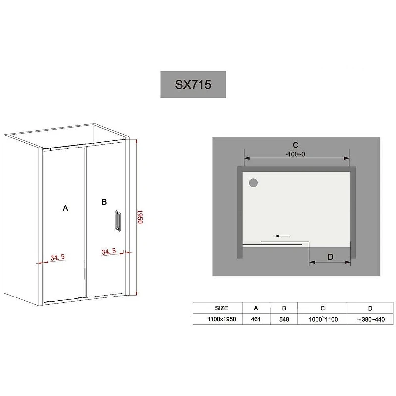 Душевая дверь Black&White Stellar Wind SX715 110 7151000 профиль Хром стекло прозрачное