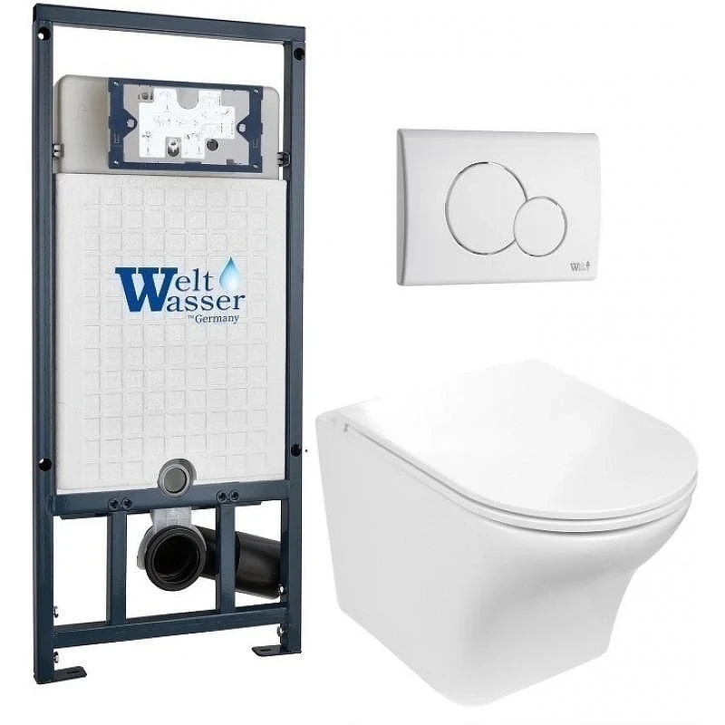 Комплект унитаза с инсталляцией WeltWasser MARBERG 507 + ODENBACH 004 GL-WT + MAR 507 RD GL-WT 10000010970 цвет Белый глянцевый с сиденьем Микролифт и клавишей смыва цвет Белый глянцевый