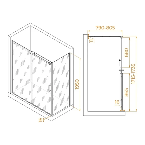 Душевой уголок RGW Tornado 170x80 020744178-14 профиль цвет Черный стекло прозрачное