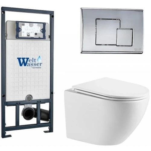 Комплект унитаза с инсталляцией WeltWasser MARBERG 507 + MERZBACH 043 MT-WT + MAR 507 SE-CR 10000011440 цвет Белый матовый с сиденьем Микролифт и клавишей смыва цвет Хром