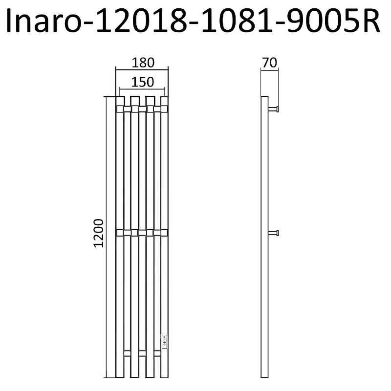 Электрический полотенцесушитель Маргроид Inaro профильный 1200x180 Inaro-12018-1081-9005R правый Черный матовый нержавеющая сталь