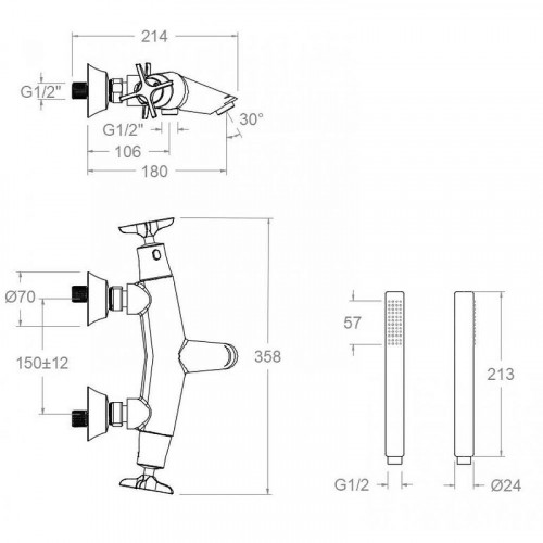 Смеситель для ванны Ramonsoler Adagio 913901DOC с термостатом Золото брашированное