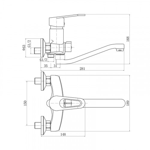 Смеситель для ванны Plstart PL2206 цвет Хром