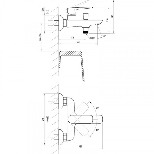 Смеситель для ванны Ravak Classic CL 022.00/150 X070083 Хром латунь на стену