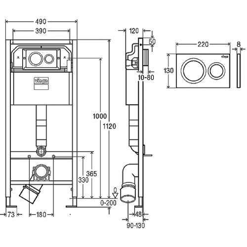 Инсталляция Viega Prevista Dry 792855 для подвесных унитазов с клавишей смыва Хром