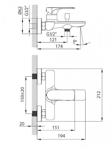 Cмеситель для ванны Creavit Faye FY2500 цвет Хром
