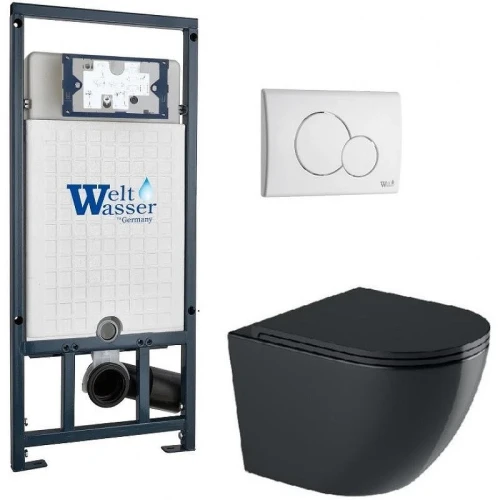 Комплект унитаза с инсталляцией WeltWasser MARBERG 507 + MERZBACH 043 GL-BL + MAR 507 RD GL-WT 10000012204 цвет Белый глянцевый с сиденьем Микролифт и клавишей смыва цвет Белый глянцевый