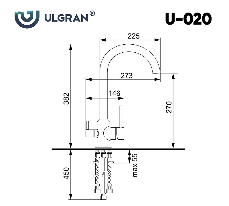 Смеситель для кухни Ulgran Classic U-020-304 Нержавеющая сталь нержавеющая сталь
