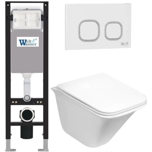 Комплект унитаза с инсталляцией WeltWasser AMBERG 350 + ROTBACH 004 GL-WT + AMBERG RD-WT 10000012407 цвет Белый глянцевый с сиденьем Микролифт и клавишей смыва цвет Белый
