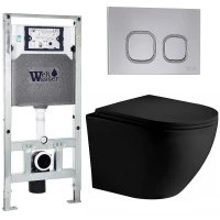 Комплект унитаза с инсталляцией WeltWasser AMBERG 506 ST + MERZBACH 043 XL MT-BL + AMBERG RD-CR 10000014123 цвет Черный матовый с сиденьем Микролифт и клавишей смыва цвет Хром